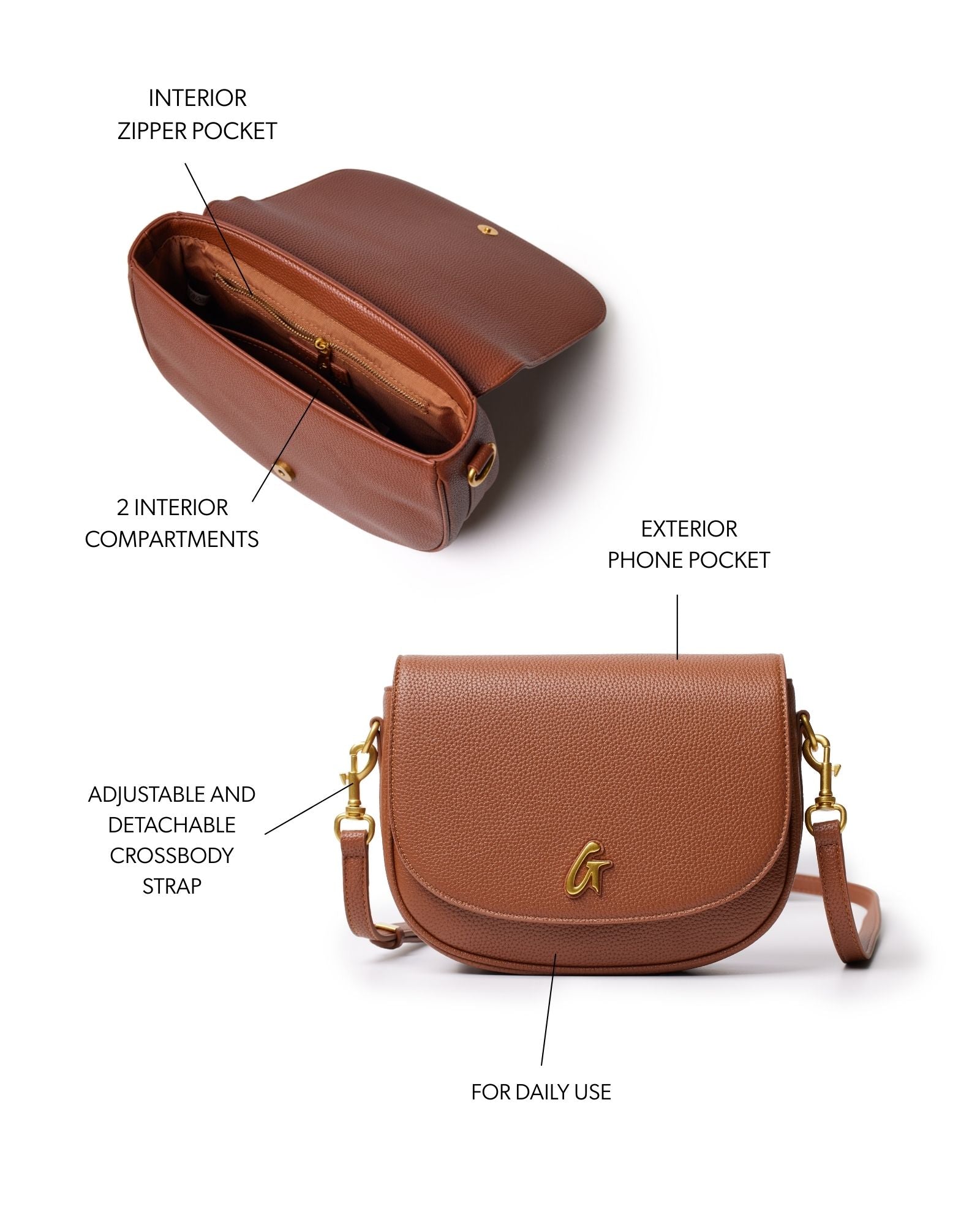 MEDIUM PEBBLE SHOULDER BAG - BROWN