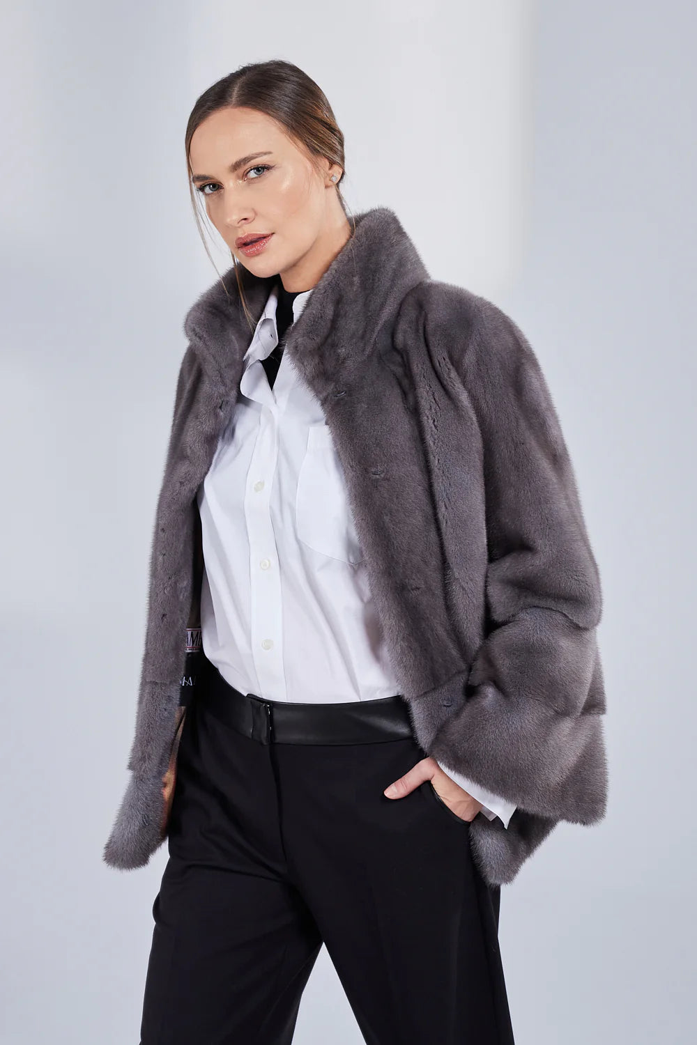 Haina din Blana Naturală de Vizon, Femei, Antracit 209