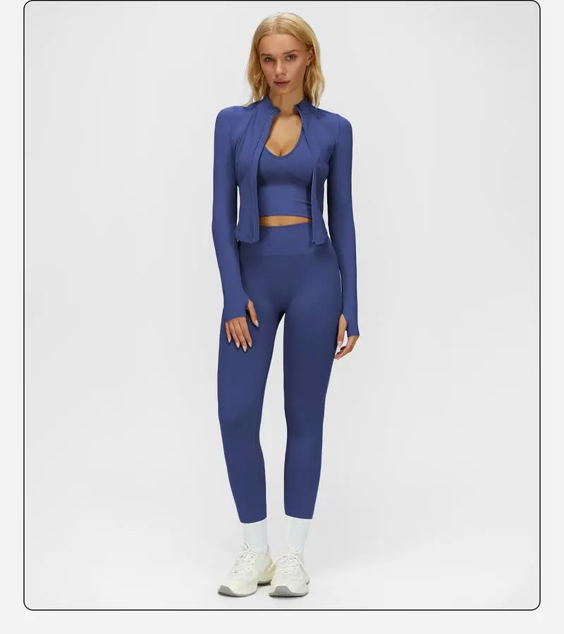 Women's Criss Cross Crop Tank, Zip-Up Jacket & High-Waist Leggings Set