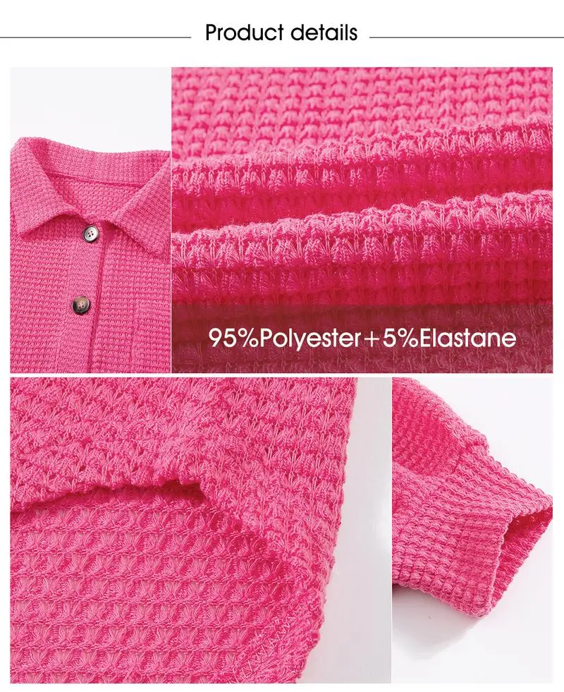 Women's Oversized Henley Waffle Shirts Tops