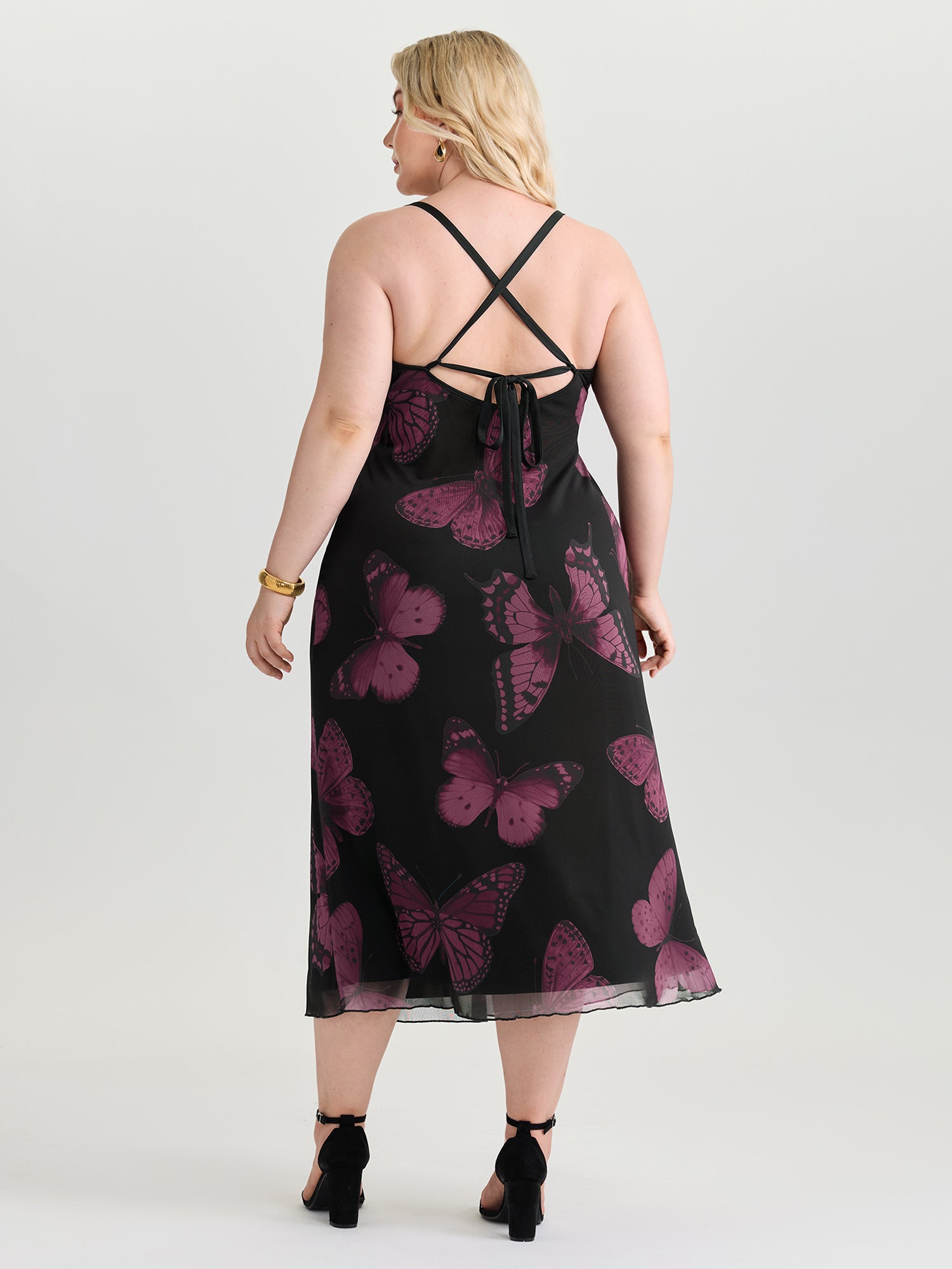 Stretchy Butterfly Print Cami Maxi Dress