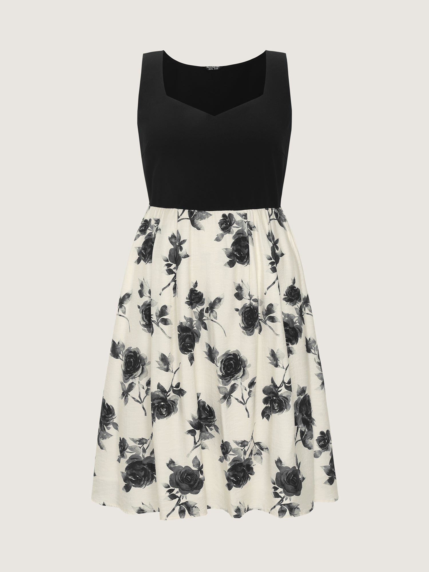 Color Contrast Floral Sweetheart Midi Dress