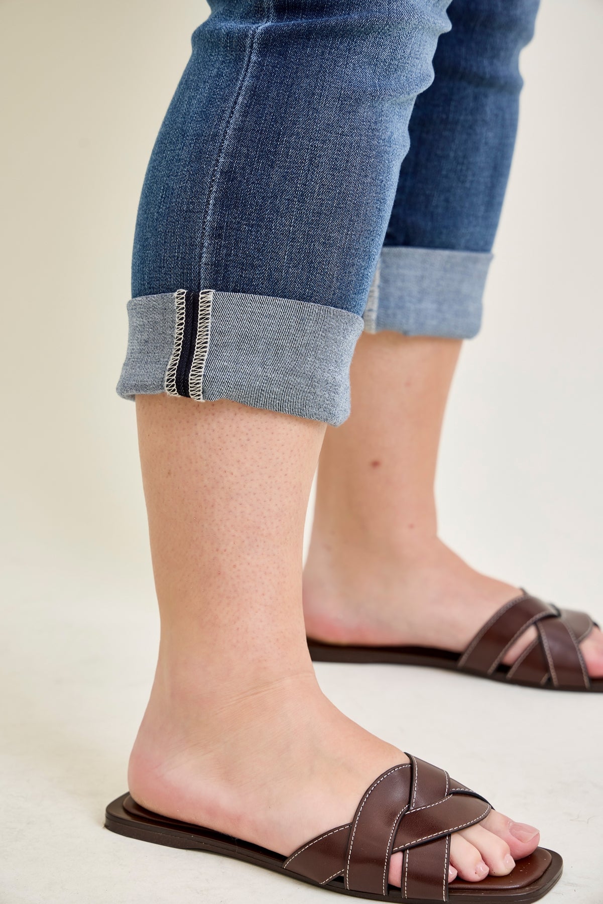 Maddy Mid Rise Dark Wash Cuffed Capri Jeans - PLUS