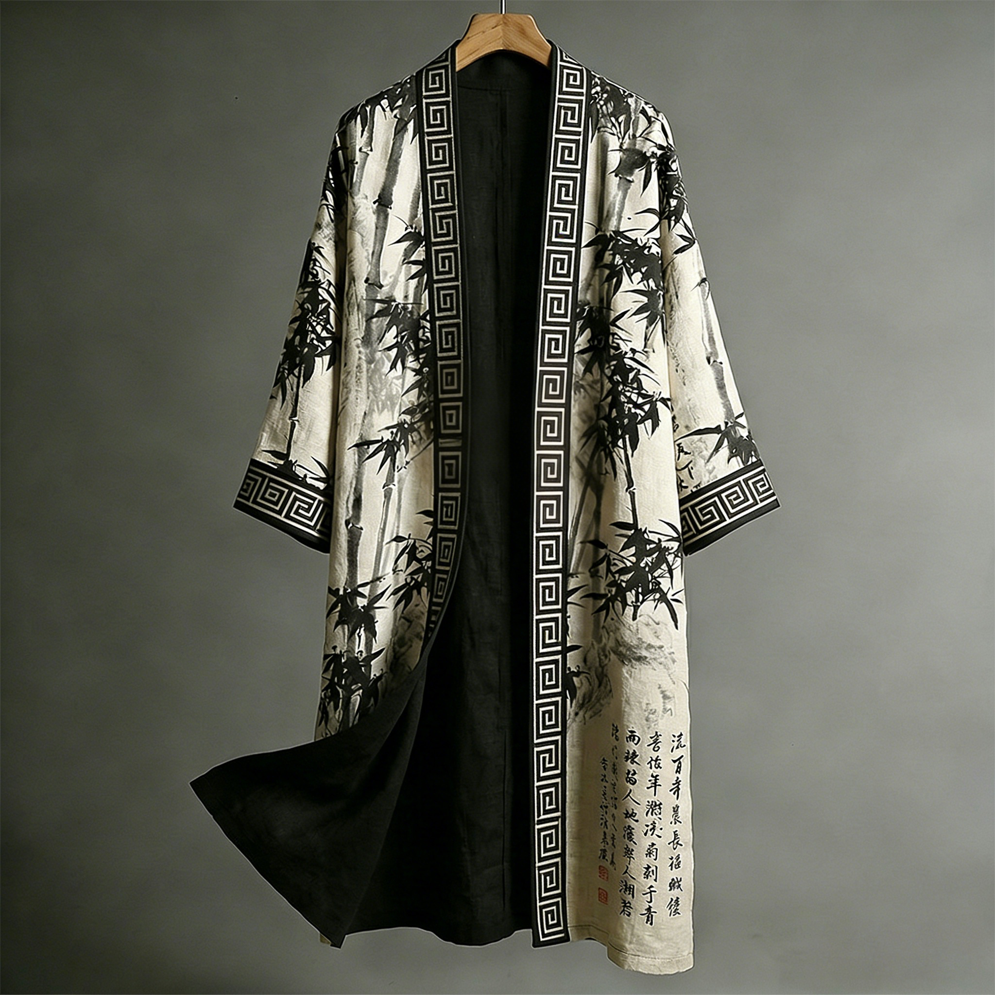 Japanese Style Retro Calligraphy Bamboo Art Pattern Casual Kimono