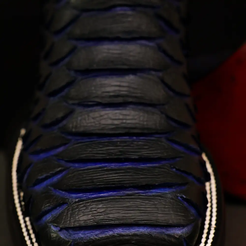 Black & Indigo Jumbo Python Leather Boots - Square Toe