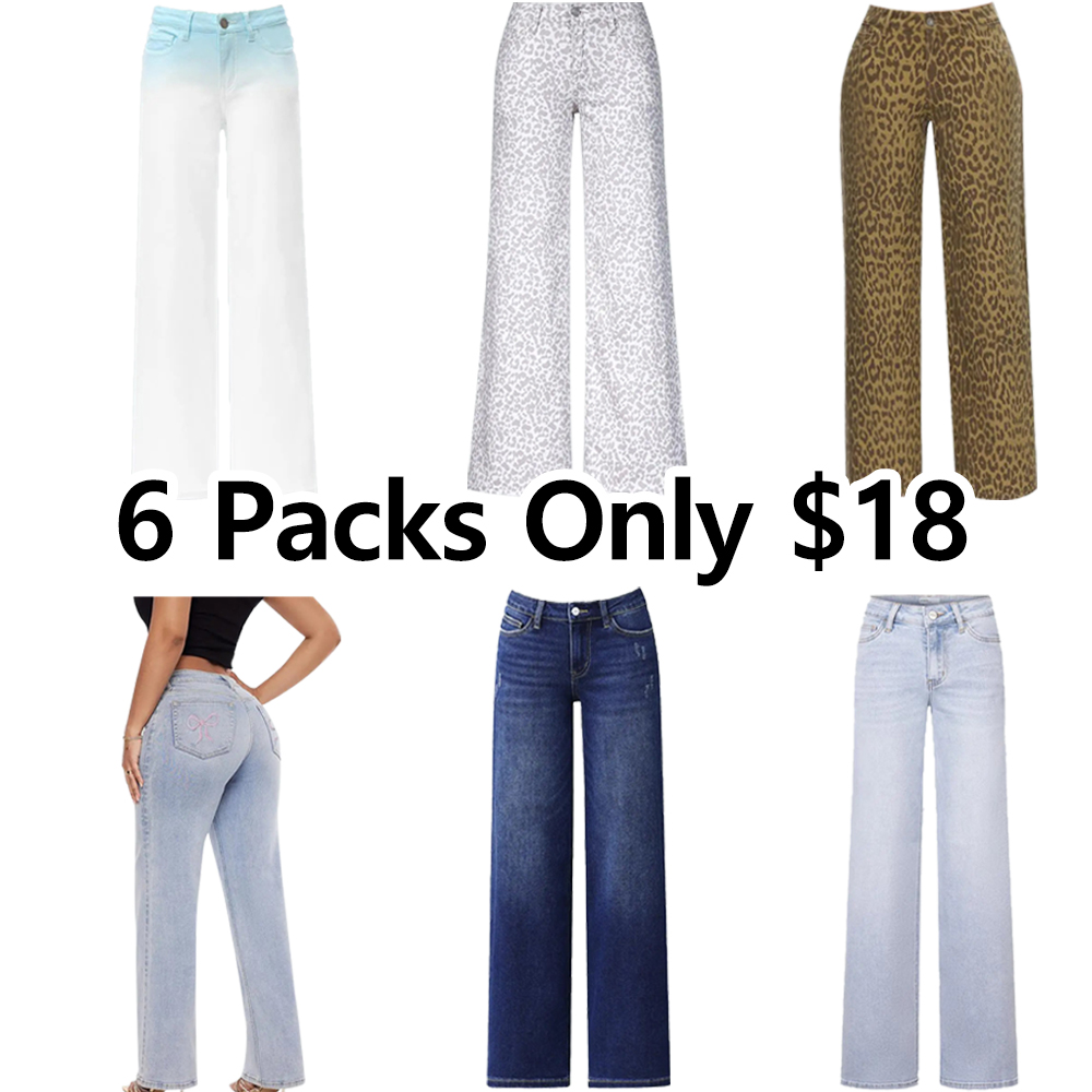 Women's Stretchy Wide Leg Baggy Jeans – Mid-Low Rise Distressed Denim, Tummy Control, Curve Hugging, Plus Size