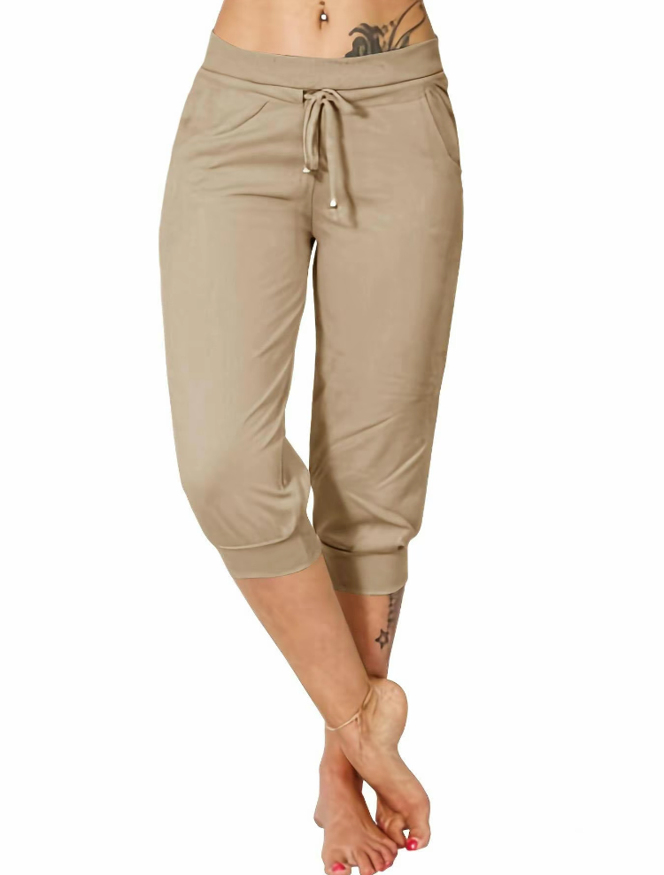 Women's Casual Drawstring Capri Pants with Pockets – Summer Trousers