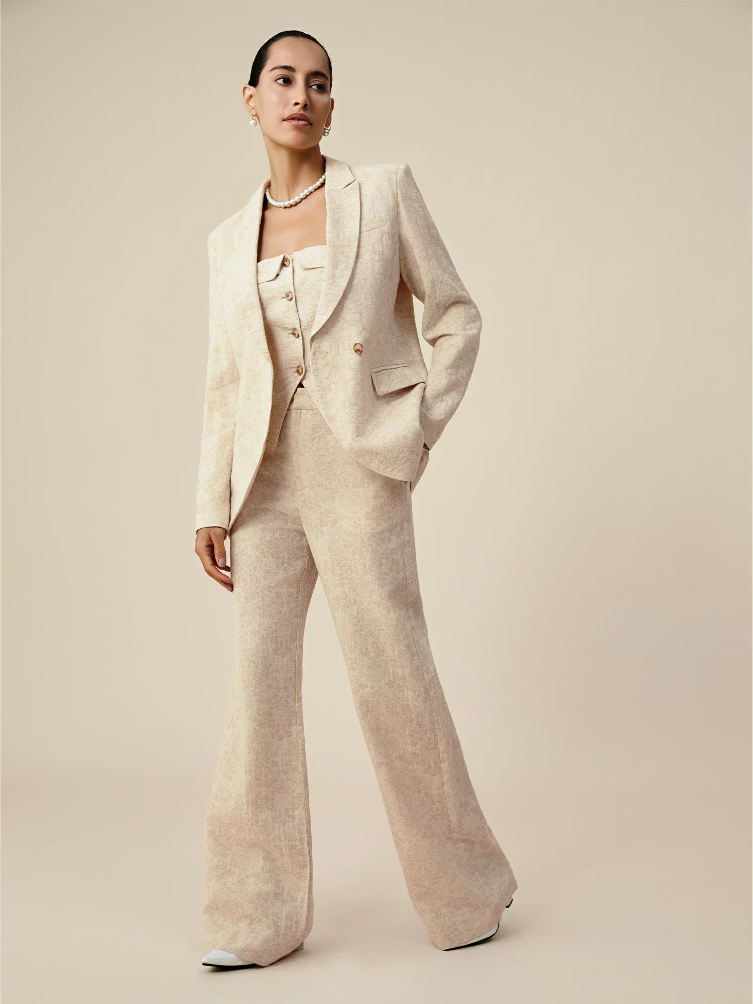 Cotton & Linen Long Sleeve Jacquard Blazer