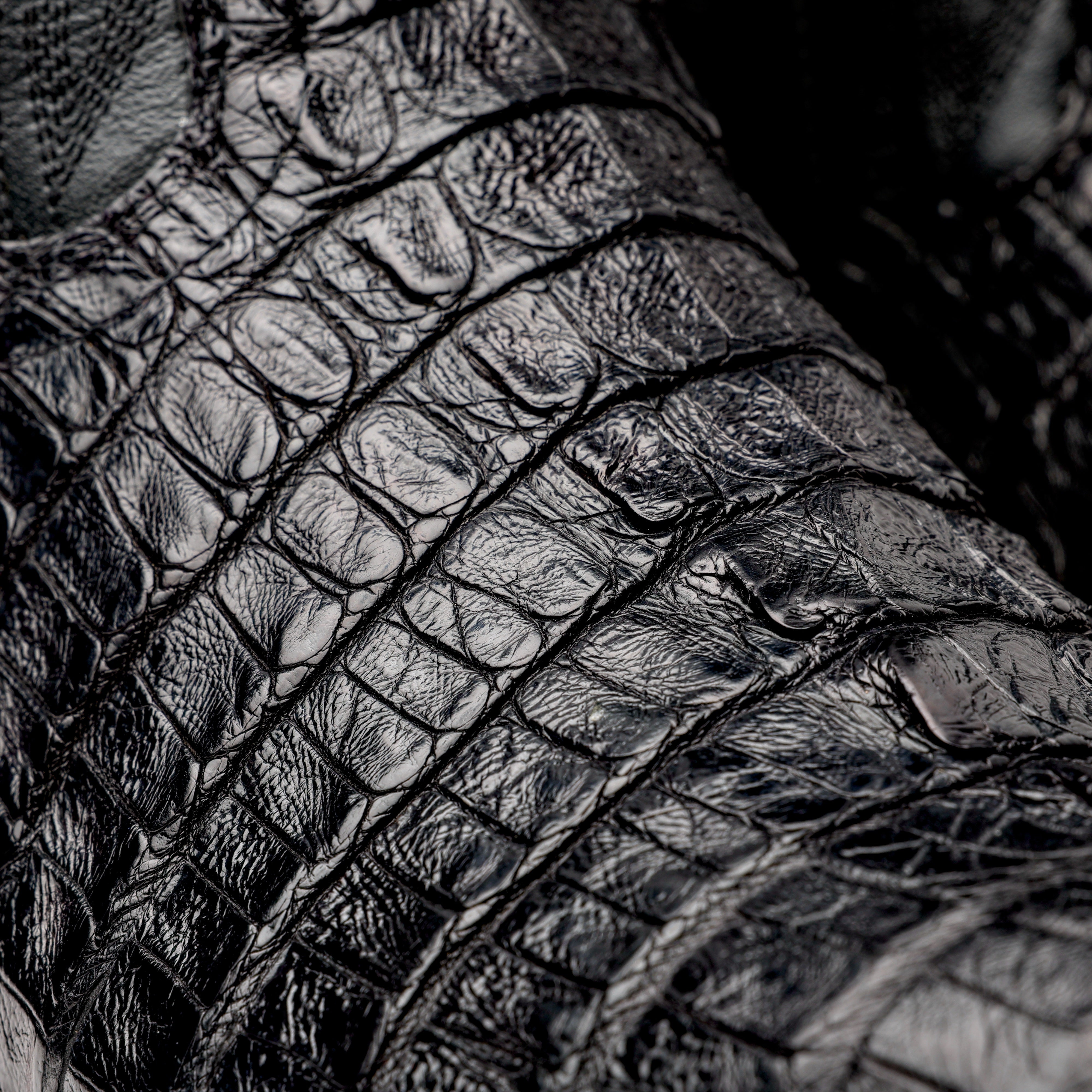 Black GENUINE Caiman Tail Boots - Square Toe