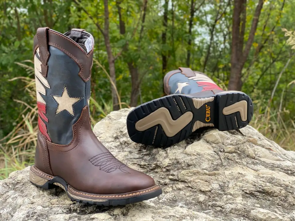 Men’s Texas Flag Work Leather Boots/No Steel Toe