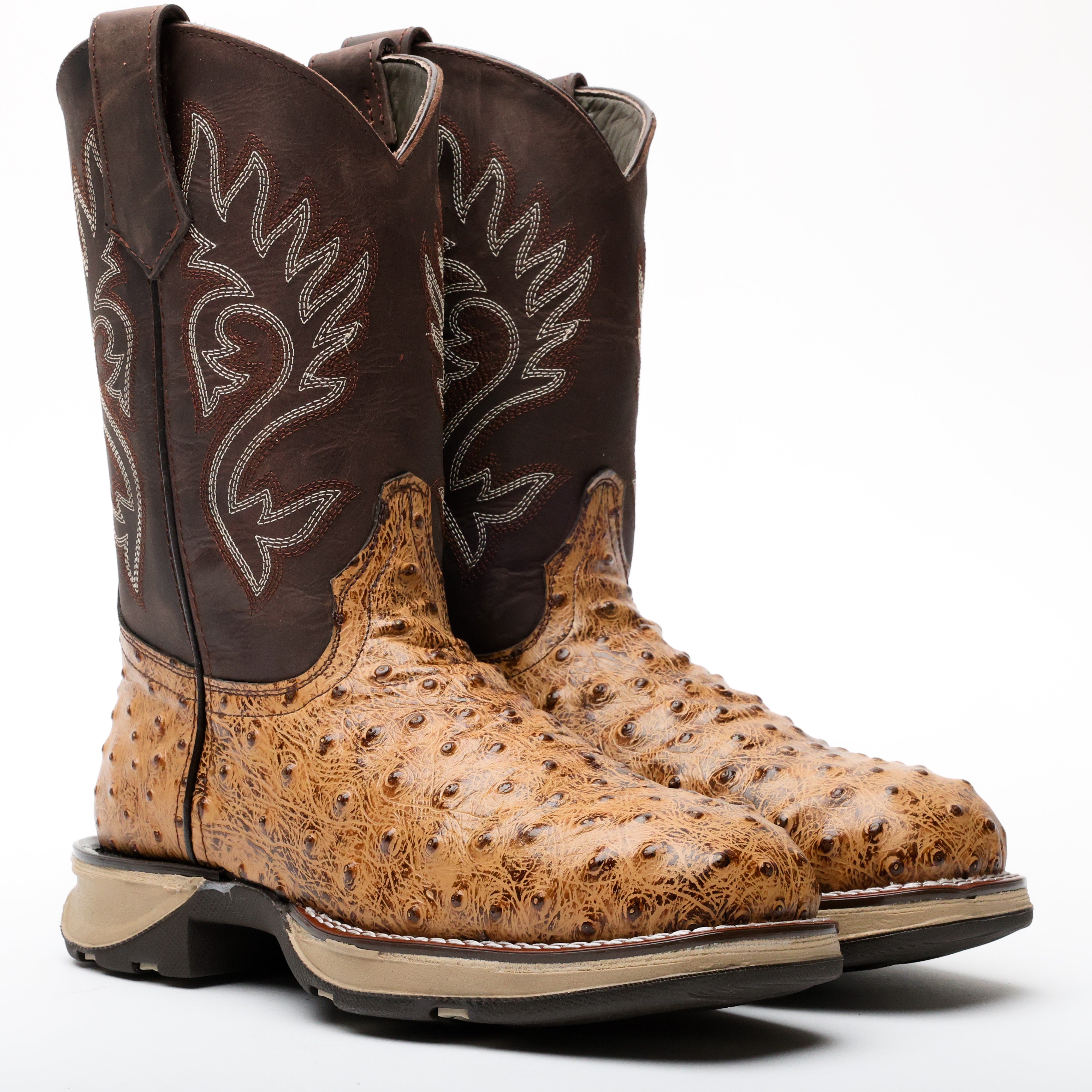 Light Honey Ostrich Leather Boots With 3D Lightweight Sole - Composite Toe