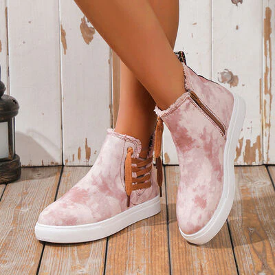 Lace-Up Round Toe Canvas Boots with Side Zip (multiple color options)