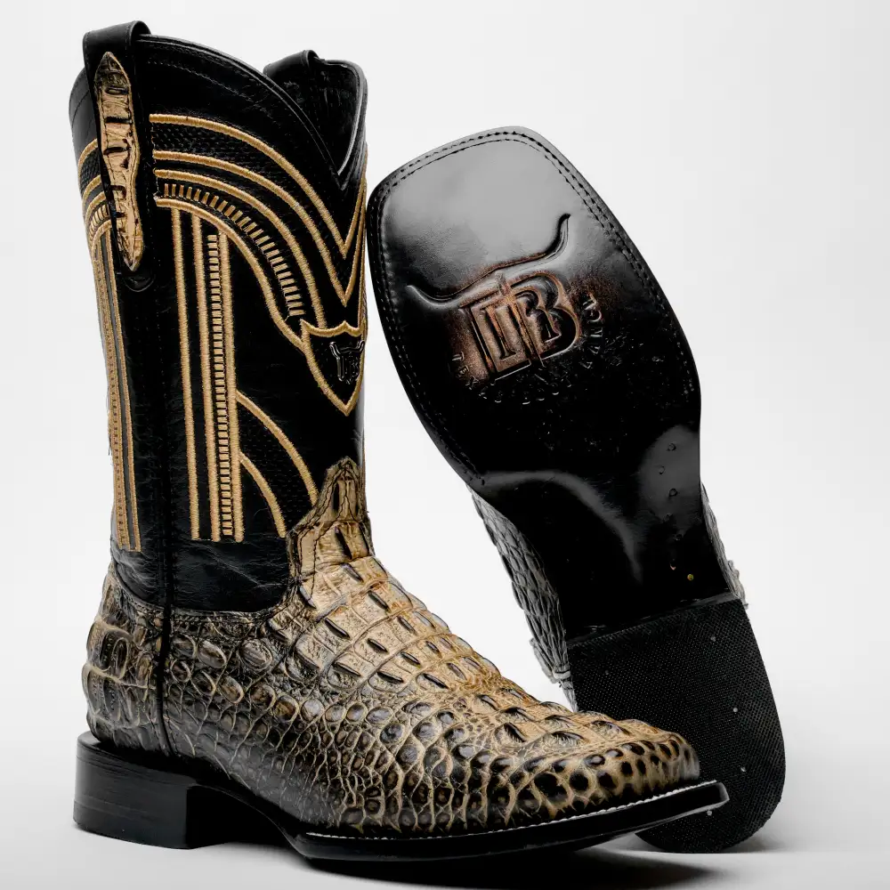 Orix Two-Tone Caiman Neck Leather Boots - Square Toe