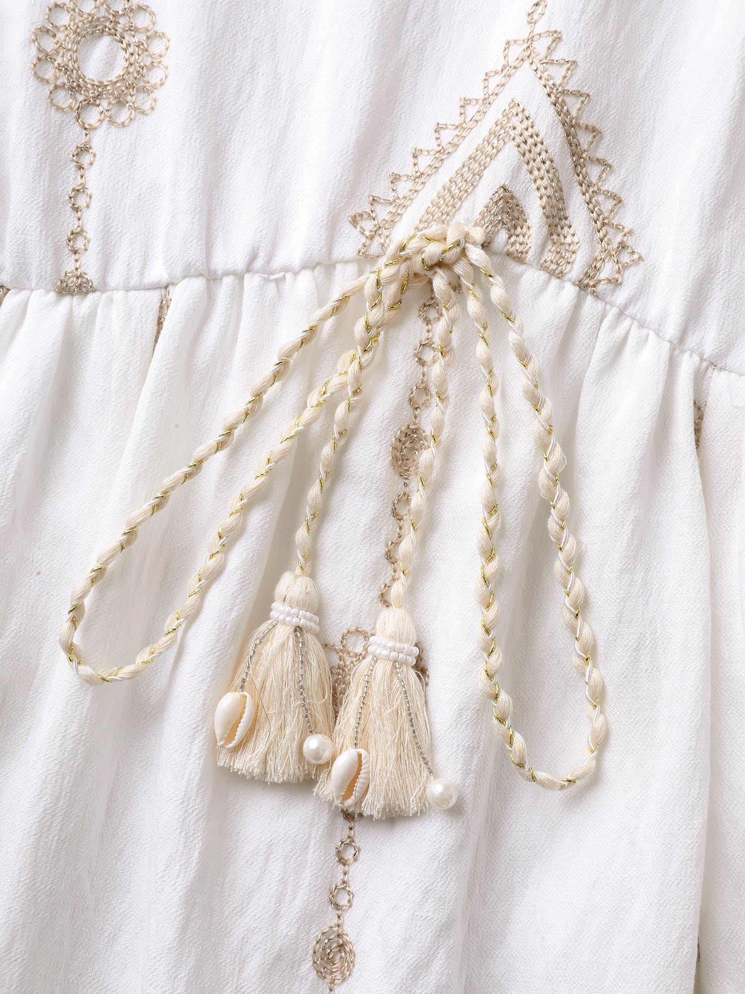 Boho Embroidered Waist Tie Mini Dress