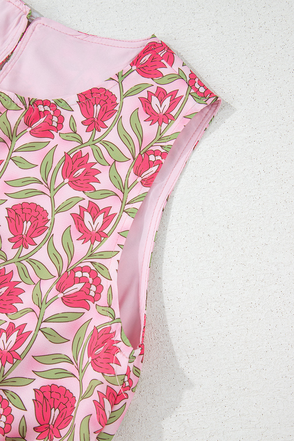 Pink Floral Print Puffy Cropped Tank And Mini Skirt Set