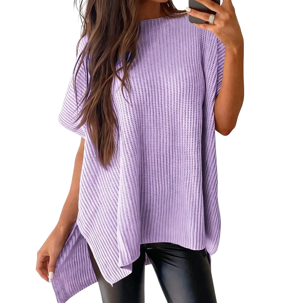 Women's Oversized Ribbed Short Sleeve Knit Top