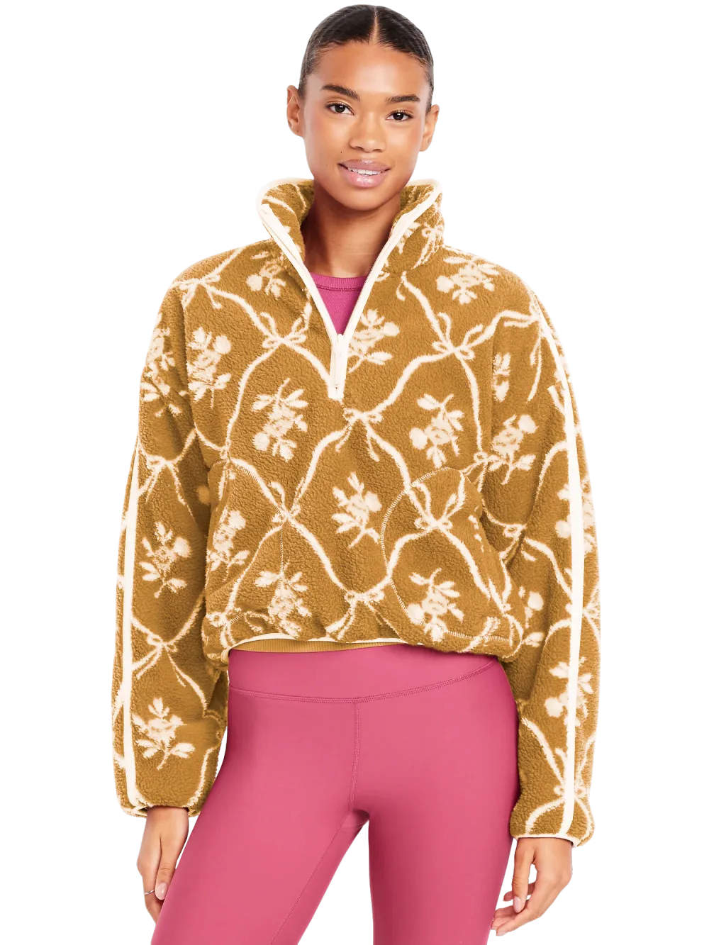 Printed Loose Sherpa Quarter-Zip Pullover