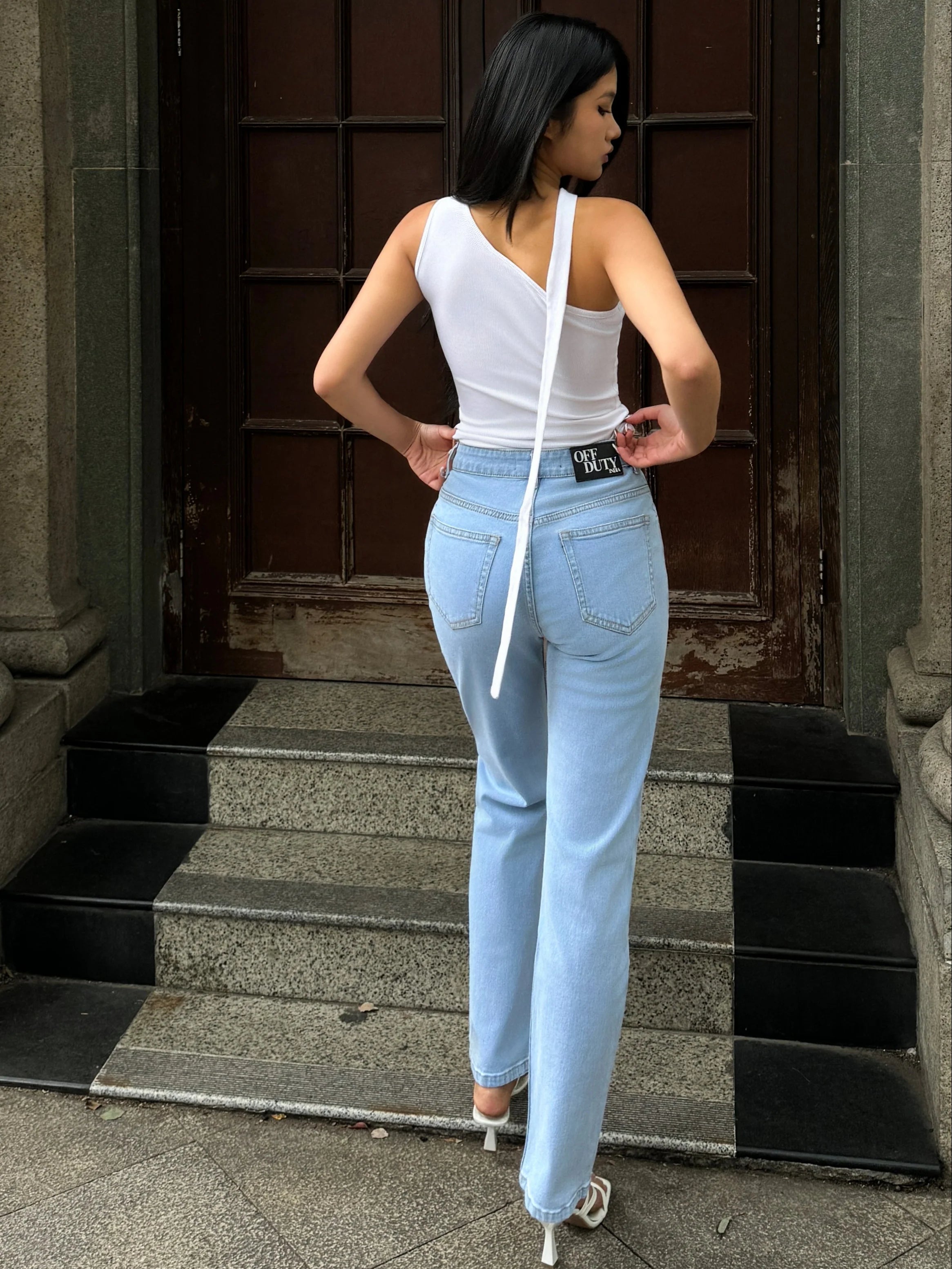 Wash Out Regular Blue Stretch Tailored Straight Leg Jeans