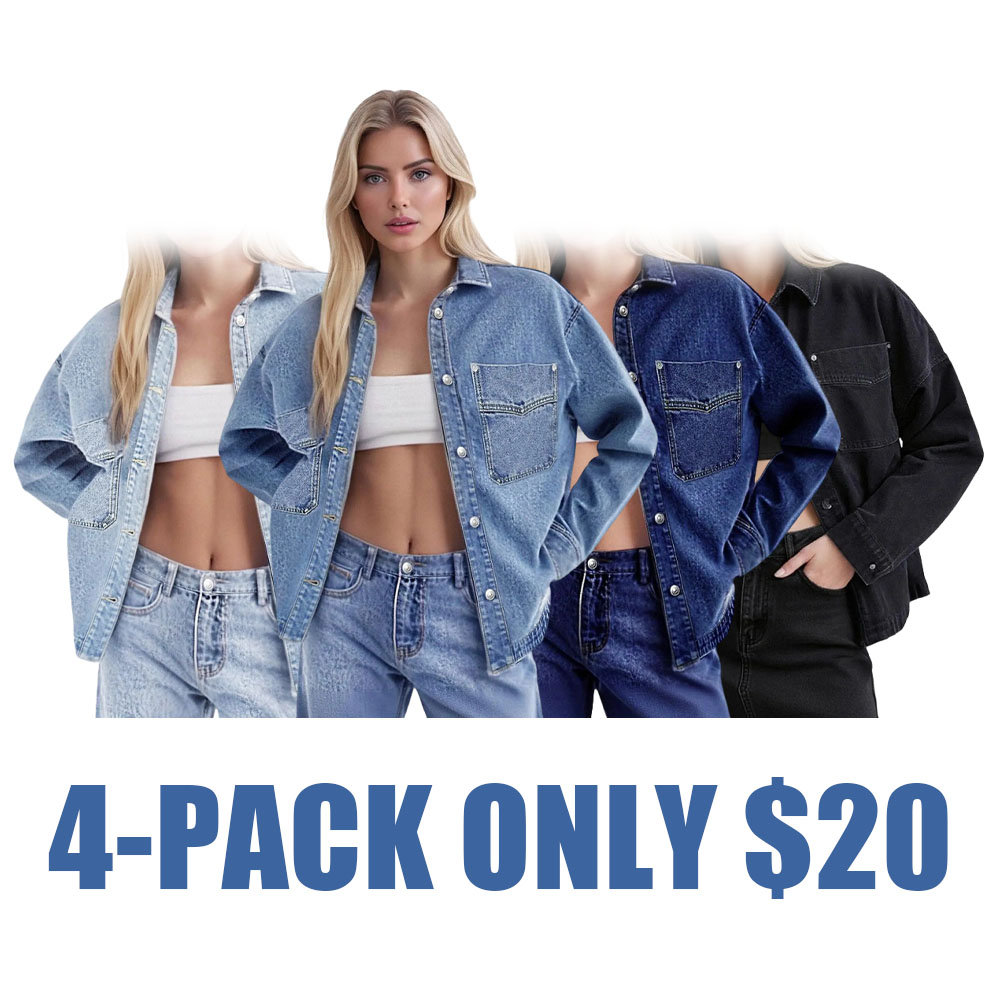 Women's Oversized Drop Shoulder Denim Jacket with Pockets