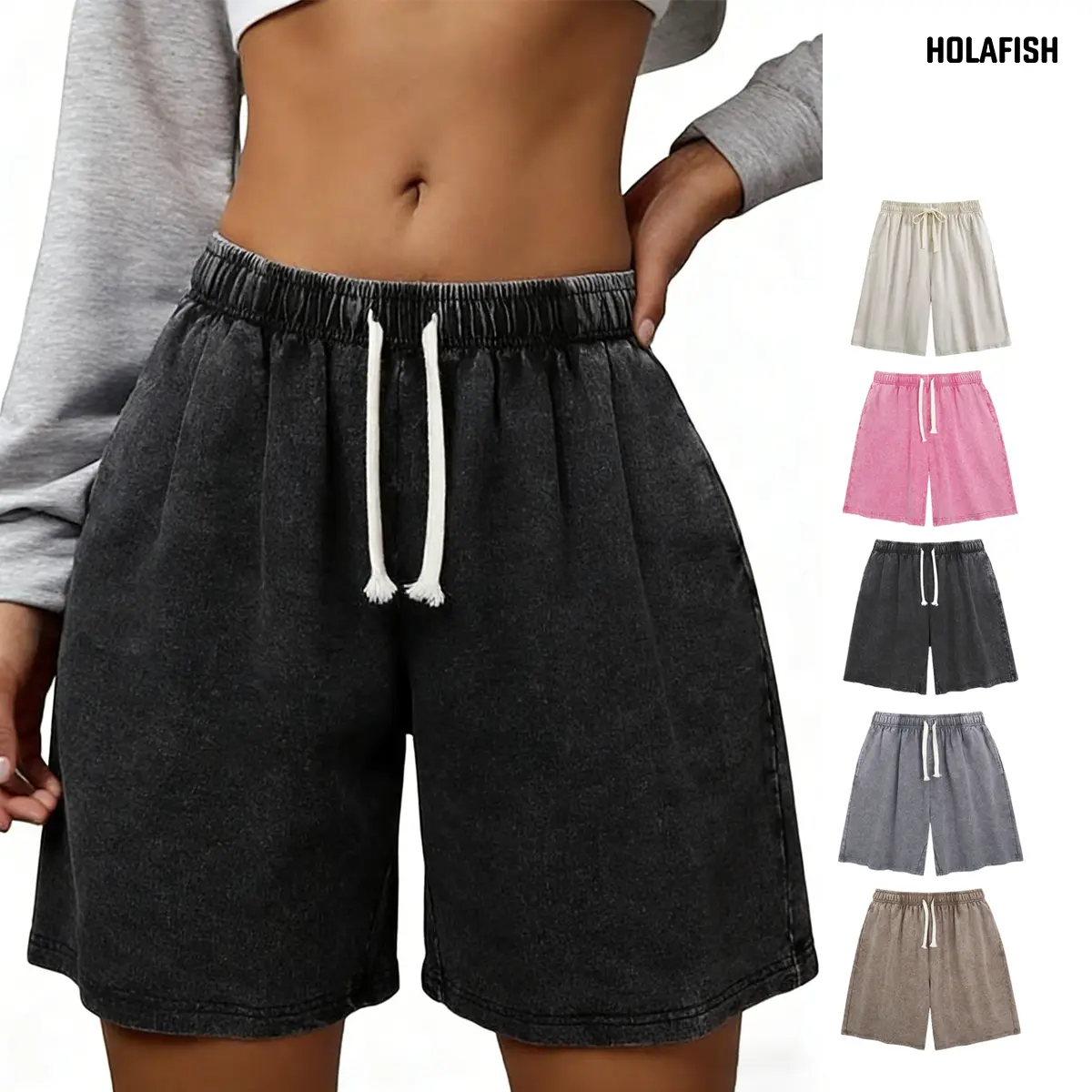 Retro Acid Wash Basic Unisex Tee & Shorts Cotton,7