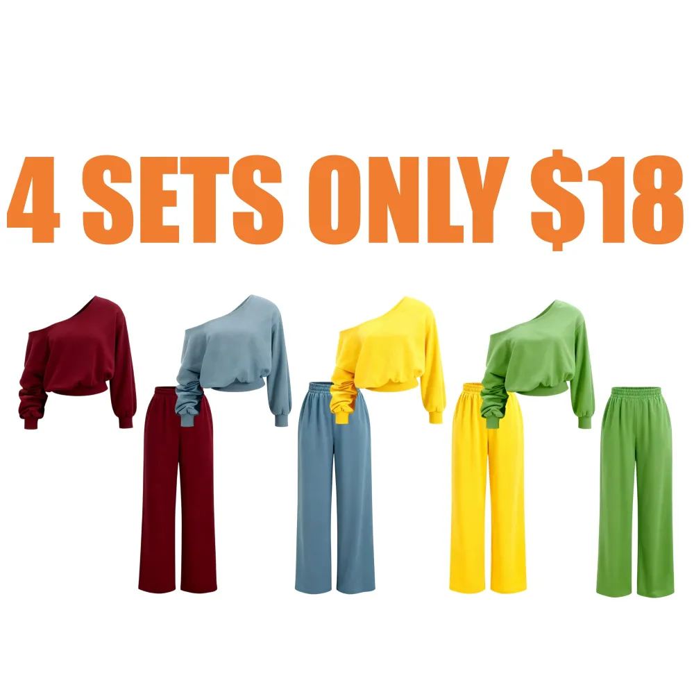 Women's Casual Drop Shoulder Top & Wide Leg Pants Set