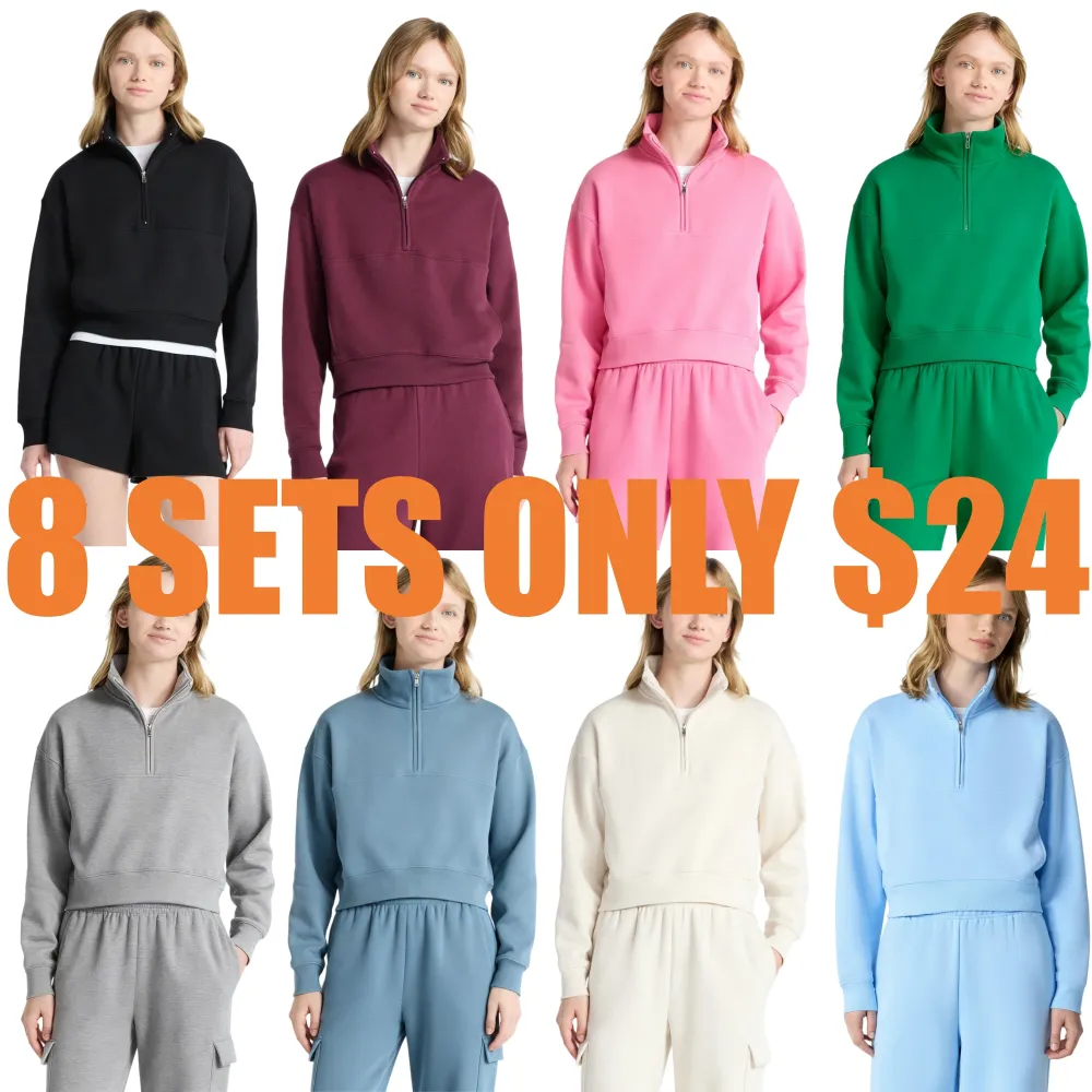 Women’s 2-Piece Set – Half Zip Sweatshirt & Wide Leg Pants