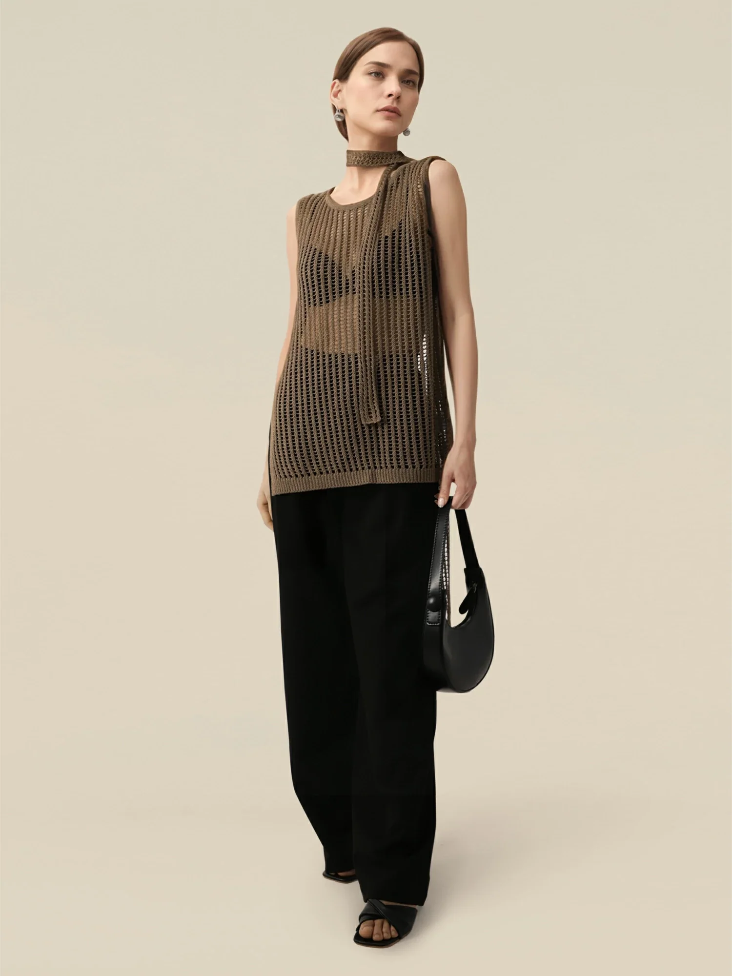 Lyocell & Silk Round Neck Lace-Up Vest