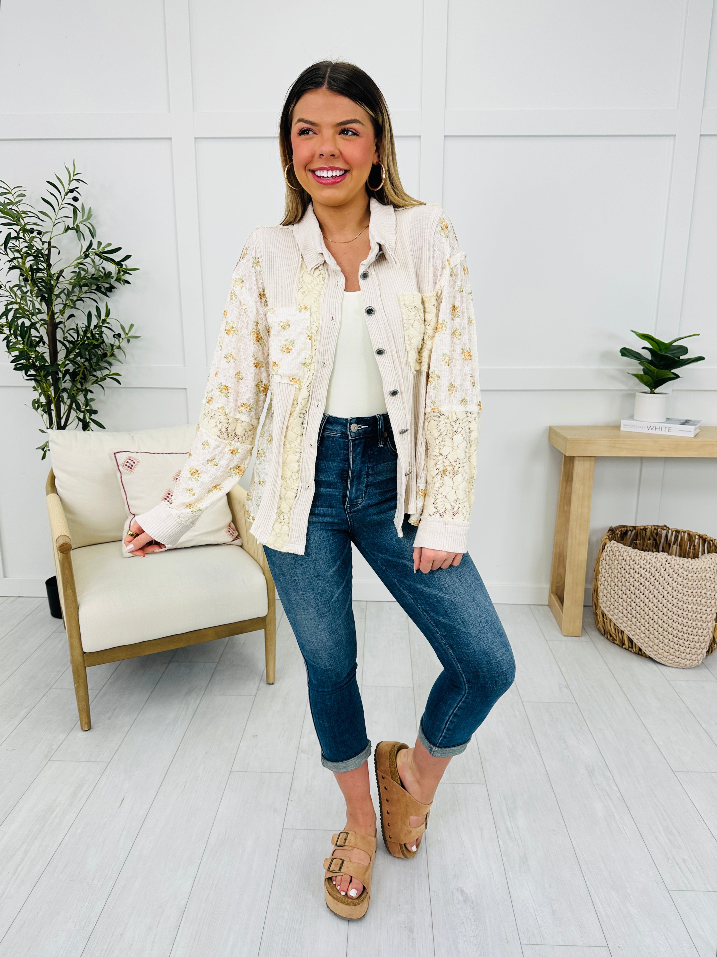 Sweet Stitch Serenity Shacket In Ivory Multi