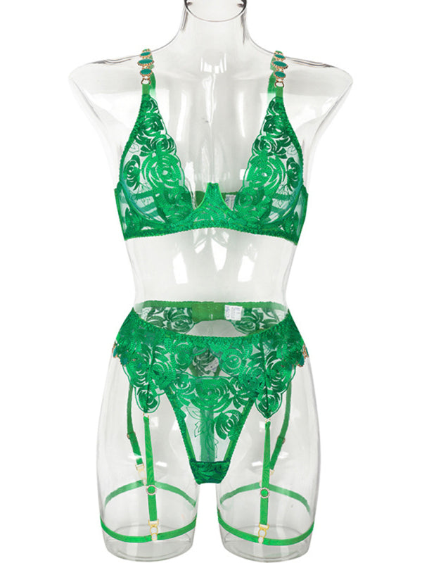 Embroidered Bra Retro Decorative Push-Up Underwear Set