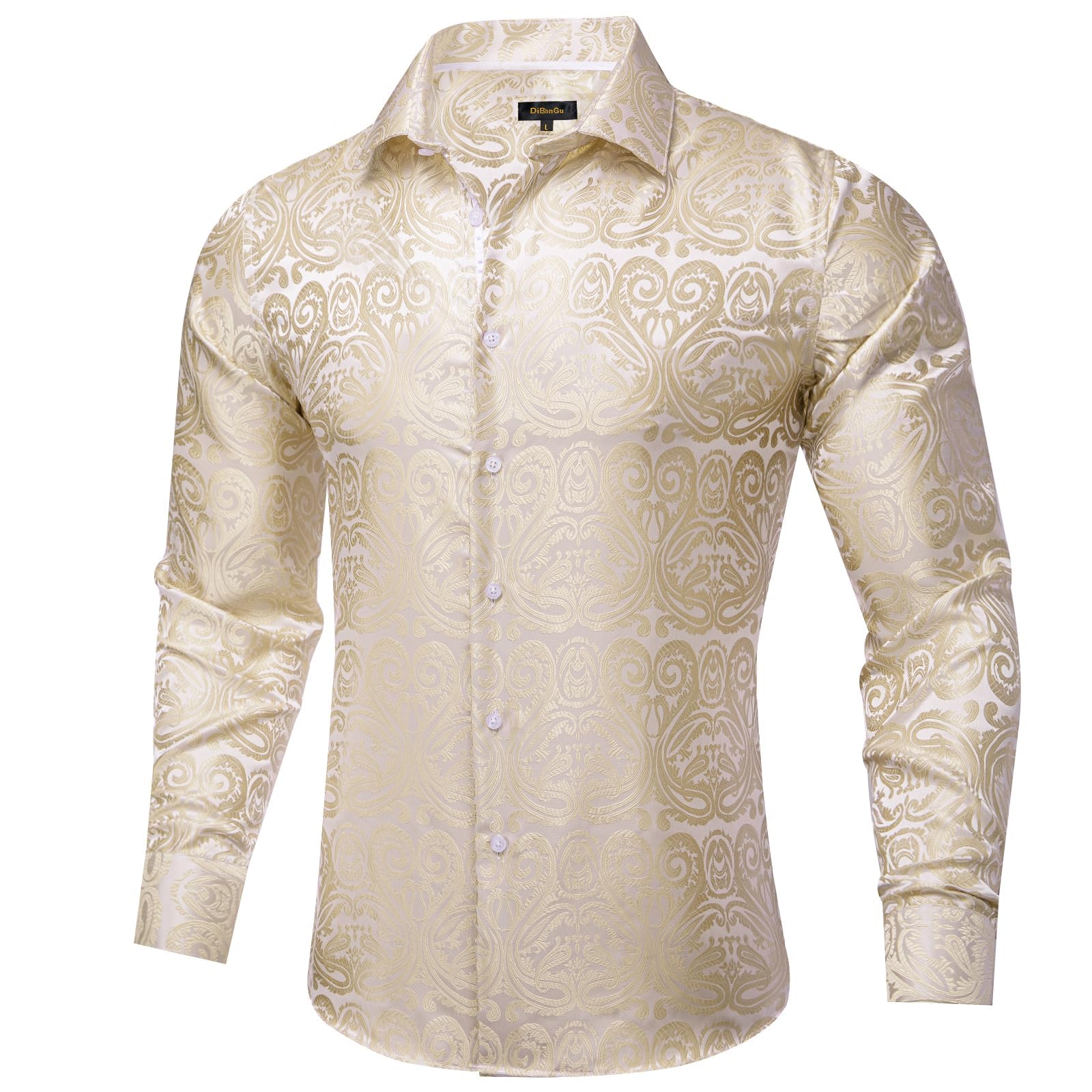 Men's Paisley Dress Shirt Long Sleeve Wrinkle Free Button Down Cowboy Shirts - Champagne&paisley