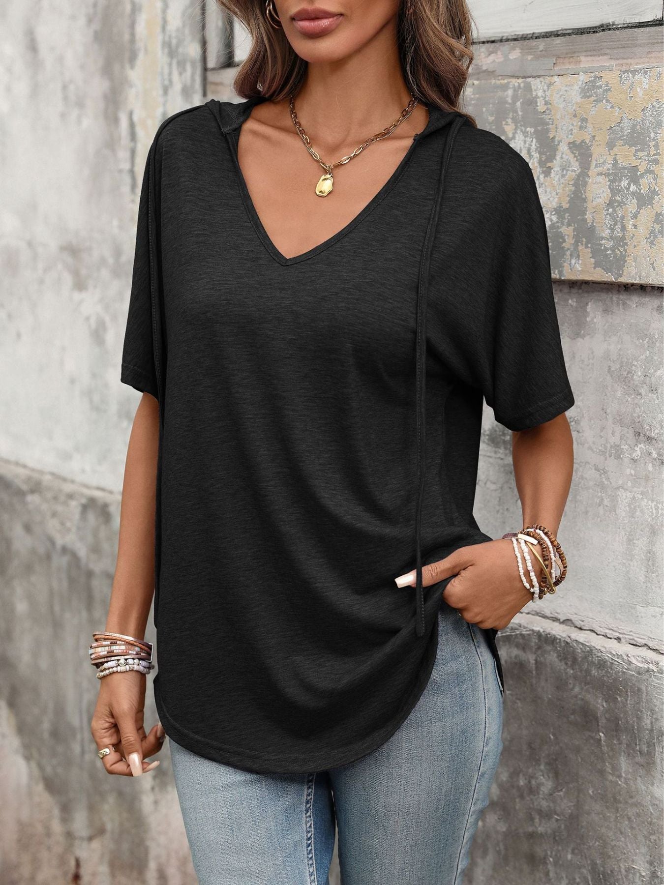 Casual Short Sleeve Hooded T-Shirt