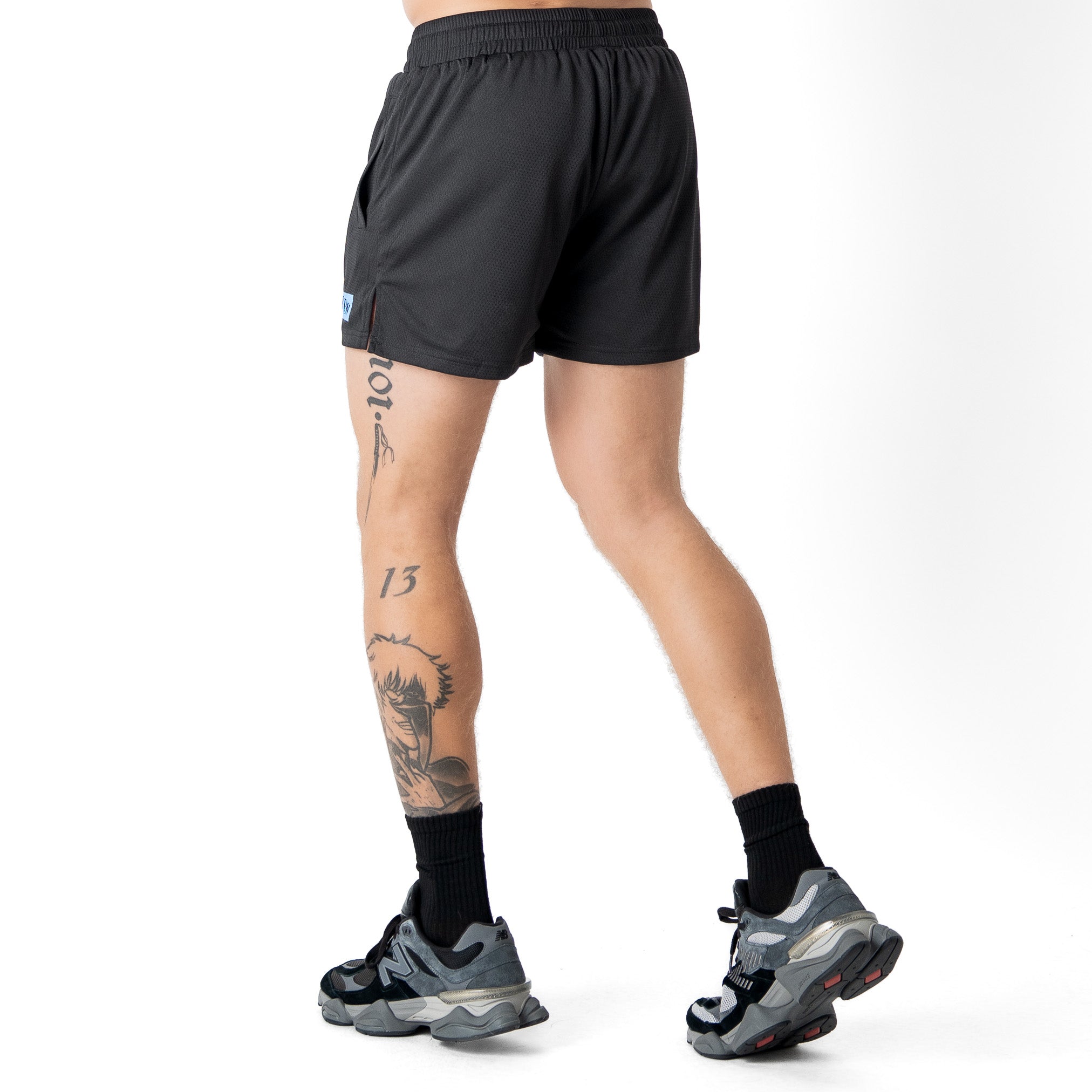 MUAY THAI FLAME SHORTS (MID THIGH CUT) - BLACK / BLUE