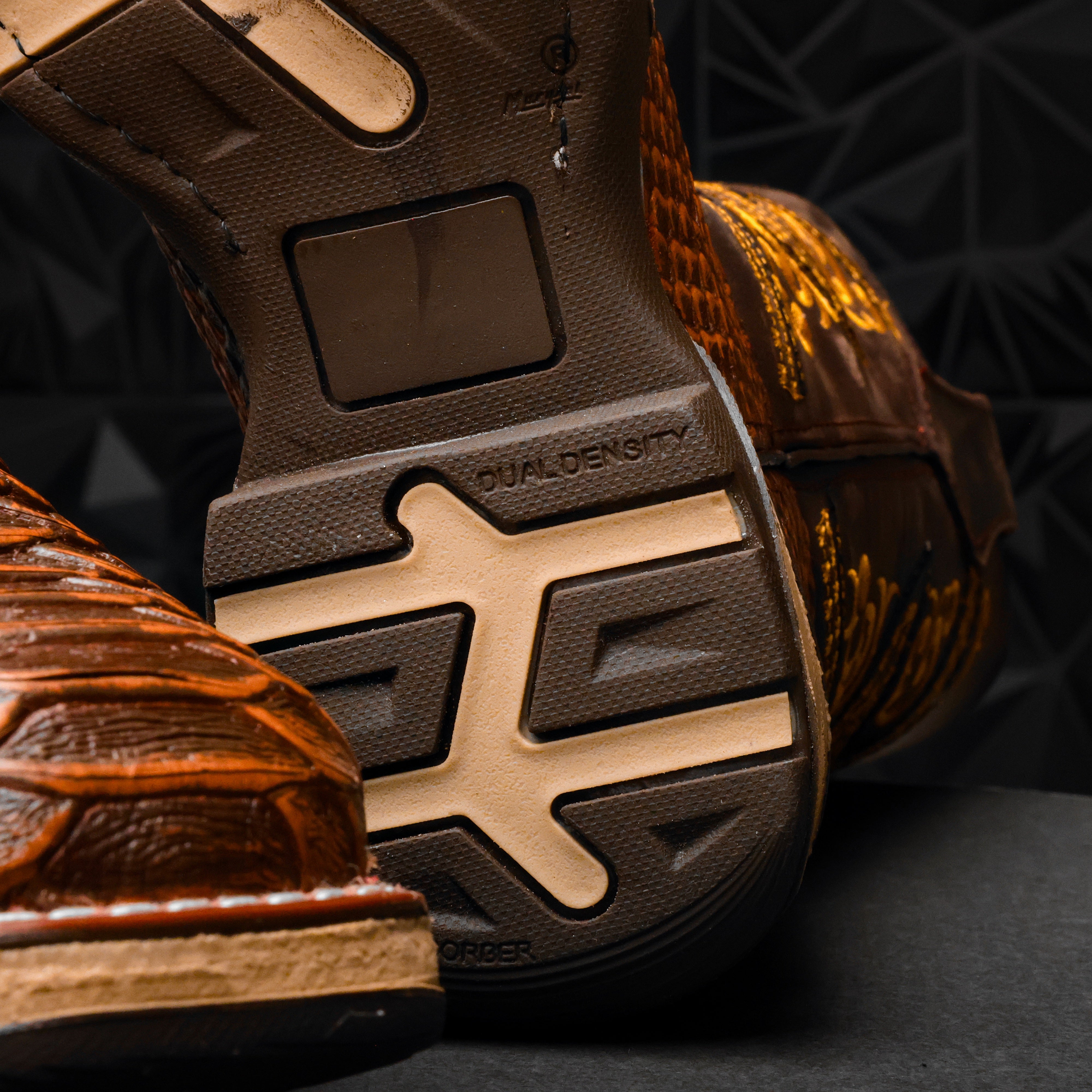 Cognac Jumbo Python Leather Boots With 3D Lightweight Sole - Composite Toe