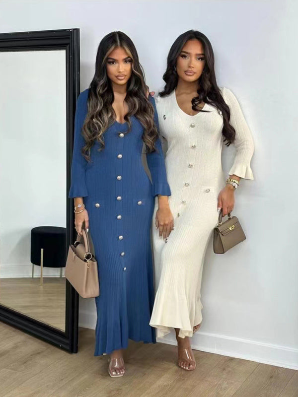 Cozy Bodycon Knitted Long-Sleeved Maxi Dress