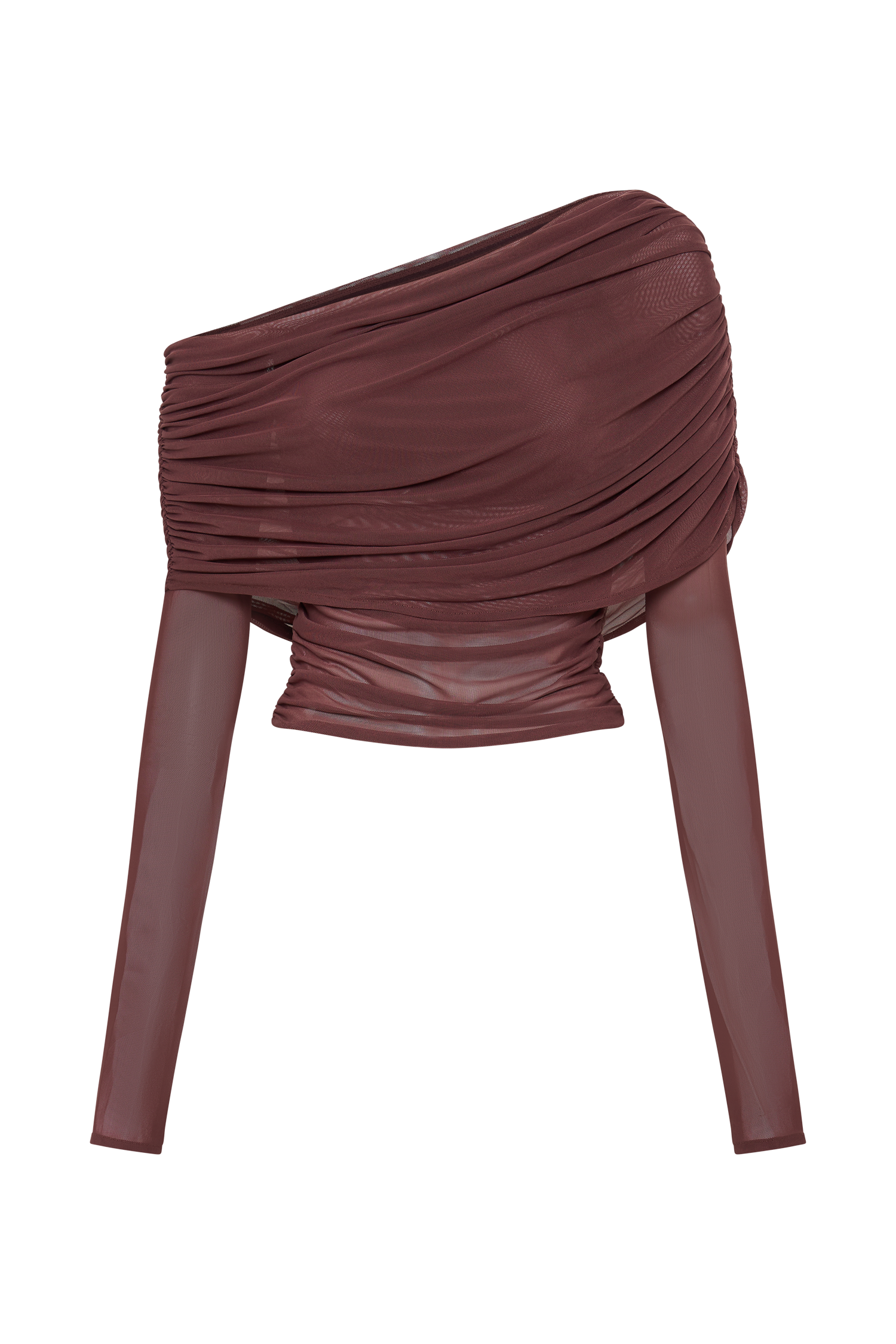 Mahogany Sheer Mesh Off Shoulder Top