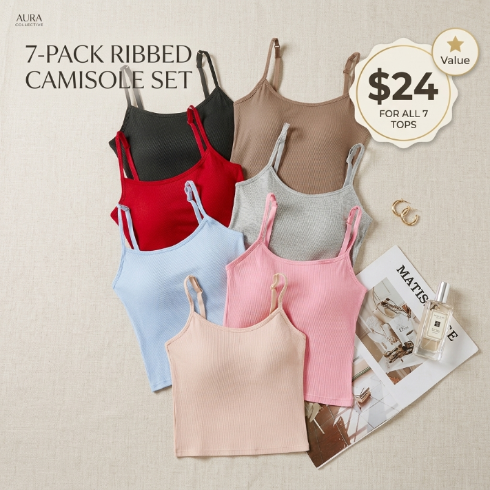 Women's Solid Ribbed Cami Top, Fitted Casual Sleeveless Crop Top for Daily Wear, Ladies Underwear for Summer