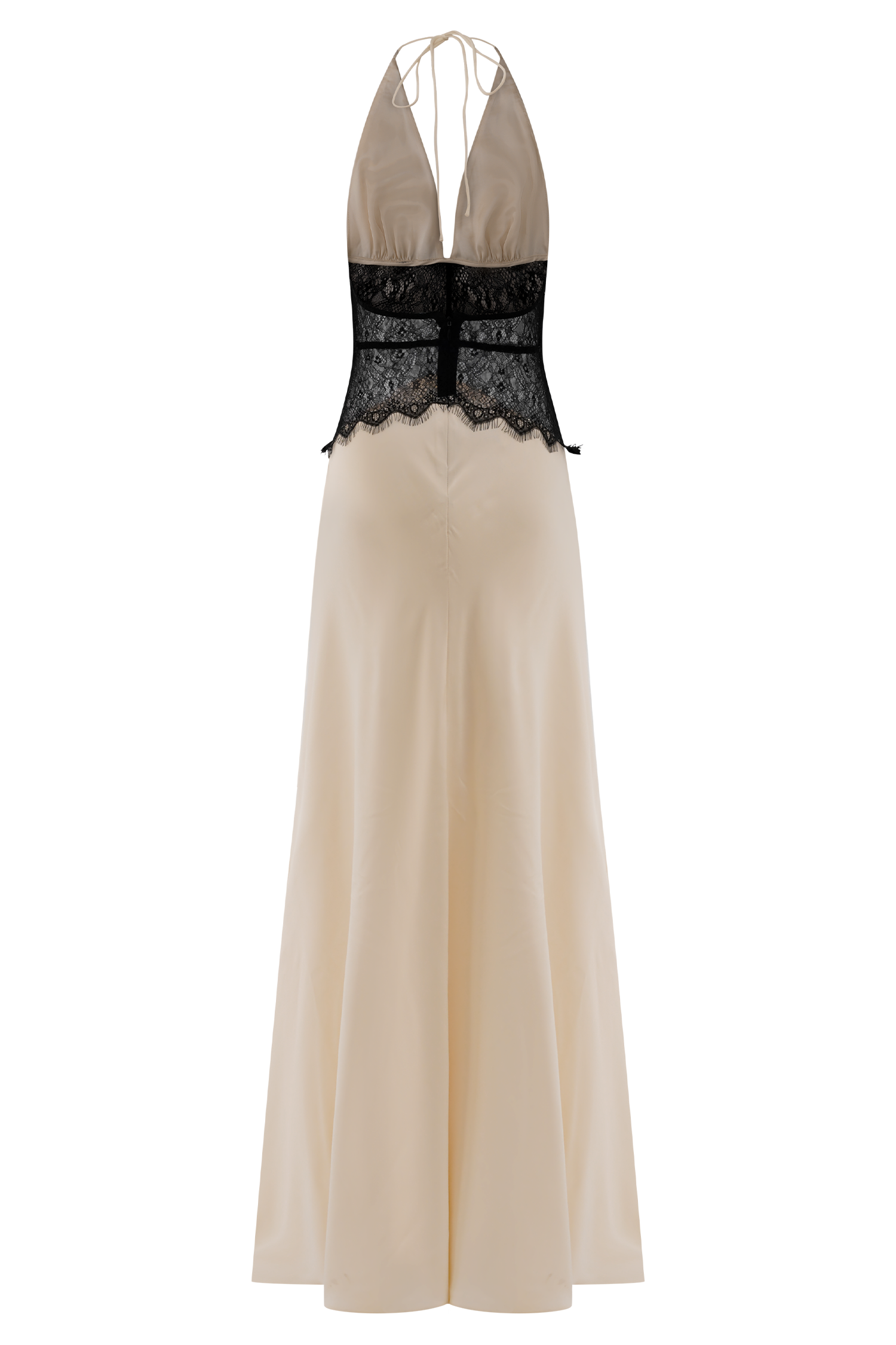 Black/ivory Lace And Satin Maxi Dress