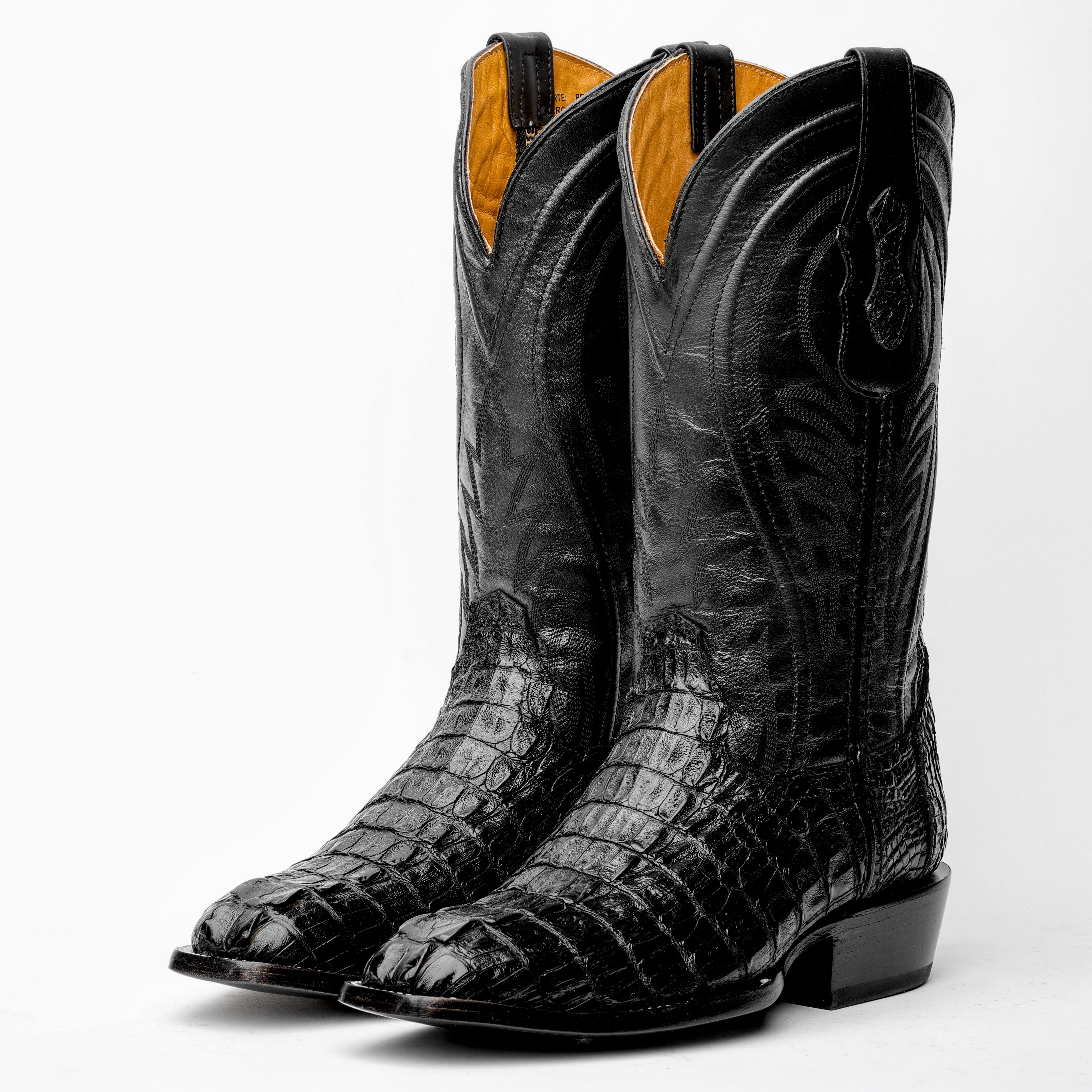 Black GENUINE Caiman Tail Boots - French Toe
