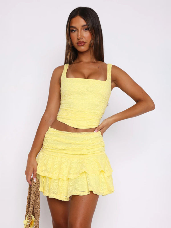 Sun-Kissed Tiered Lace Mini Skirt