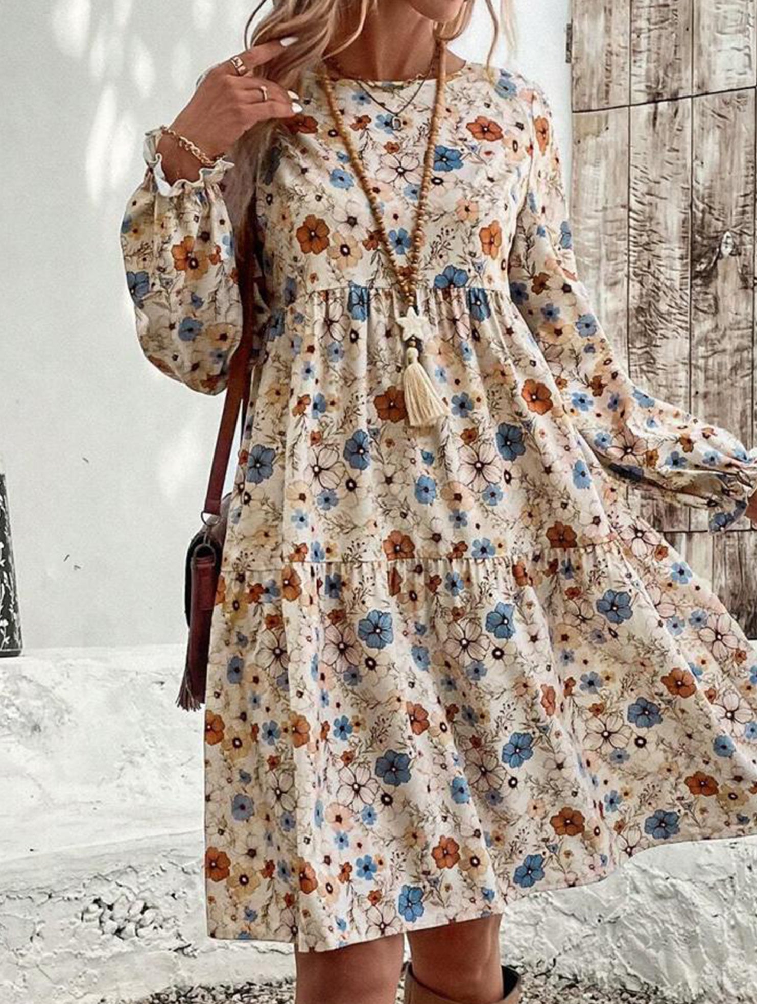 Print Lantern Sleeve Dress