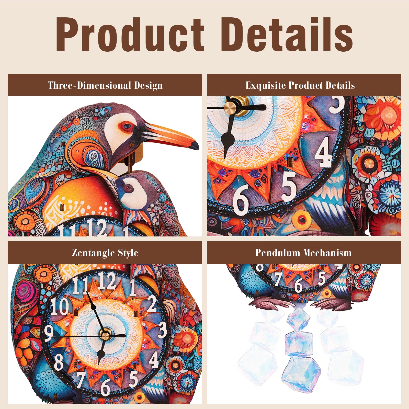 Parent-Child Penguins â€“ DIY Wooden Clock, 3D Puzzle Craft Kit