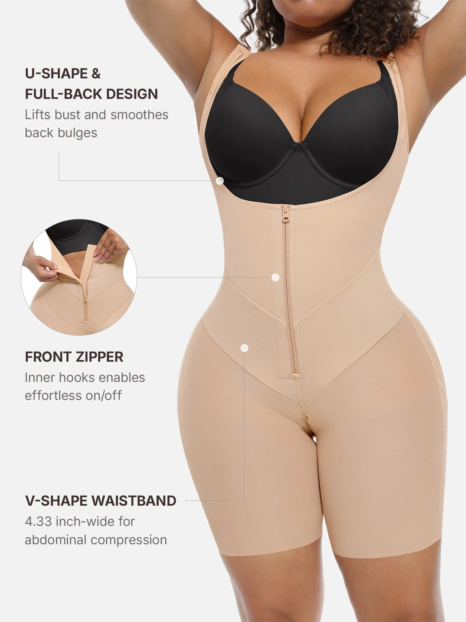 Feelingirl Full-Coverage Chest Faja Tummy Control Butt Lift Bodysuit