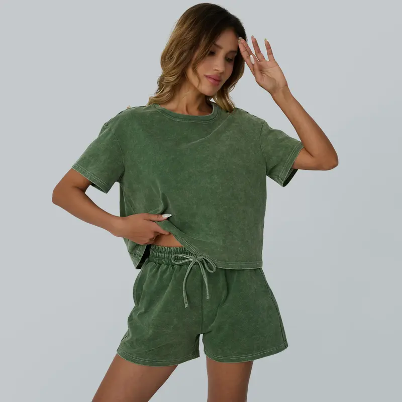 AUTOMET Y2K Fade Craft Casual Acid Wash 2-Piece Outfit | Women's Tank Top & Shorts Set | Spring Comfort Fit | No Bleach/Detergent Needed SpringStatements