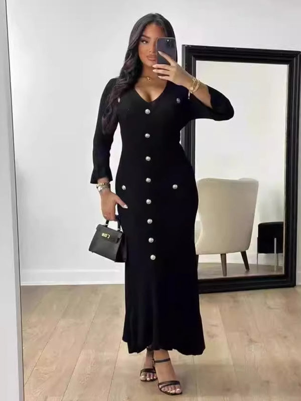 Cozy Bodycon Knitted Long-Sleeved Maxi Dress