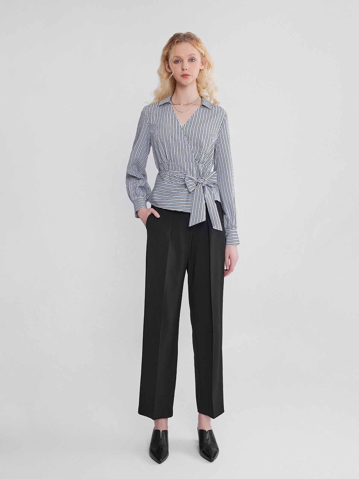 ASOBIO Long-Sleeve Asymmetrical Wrap Drapey Shirt