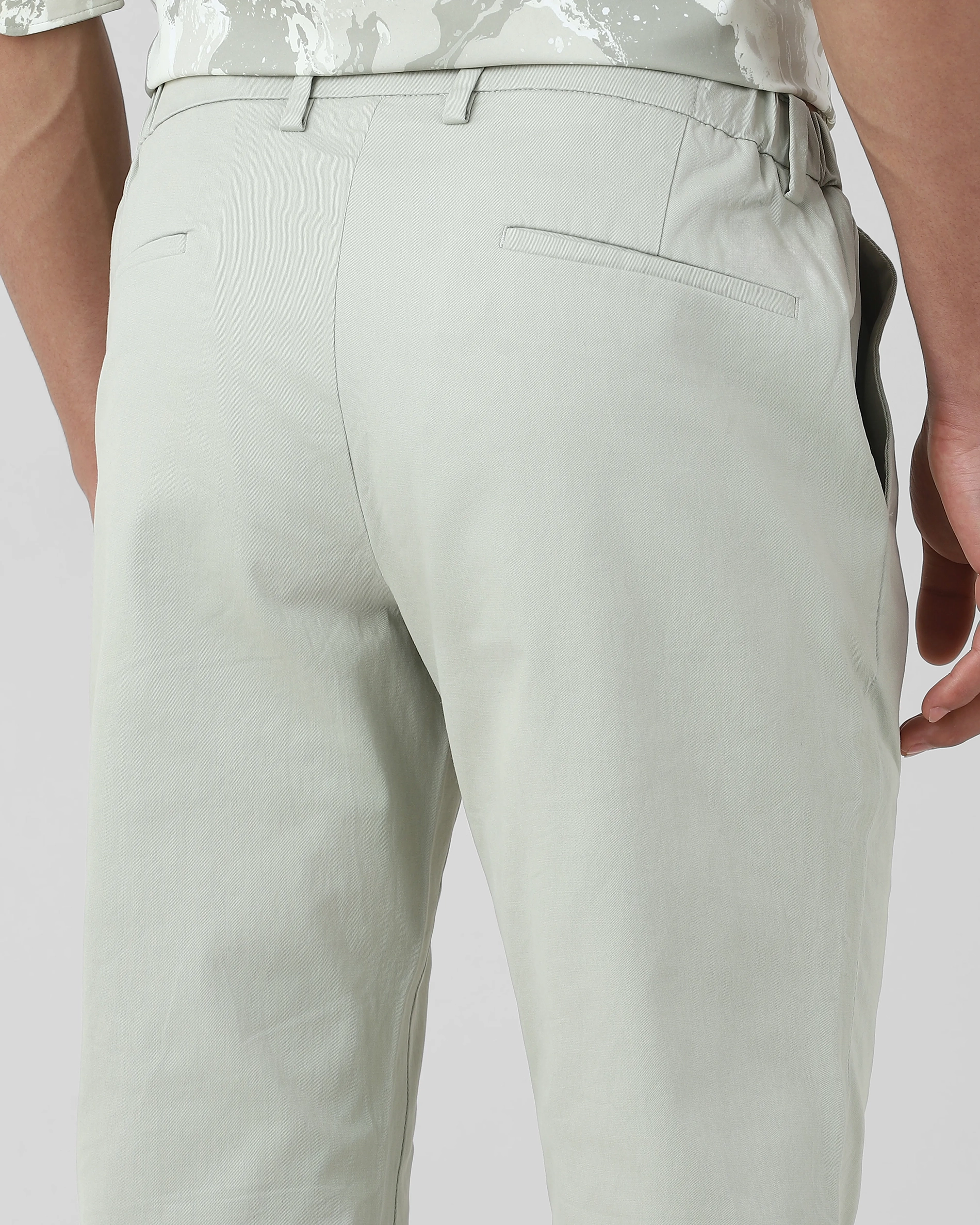 Classic Versatile Slim-Fit Straight-Leg Light Green Trousers