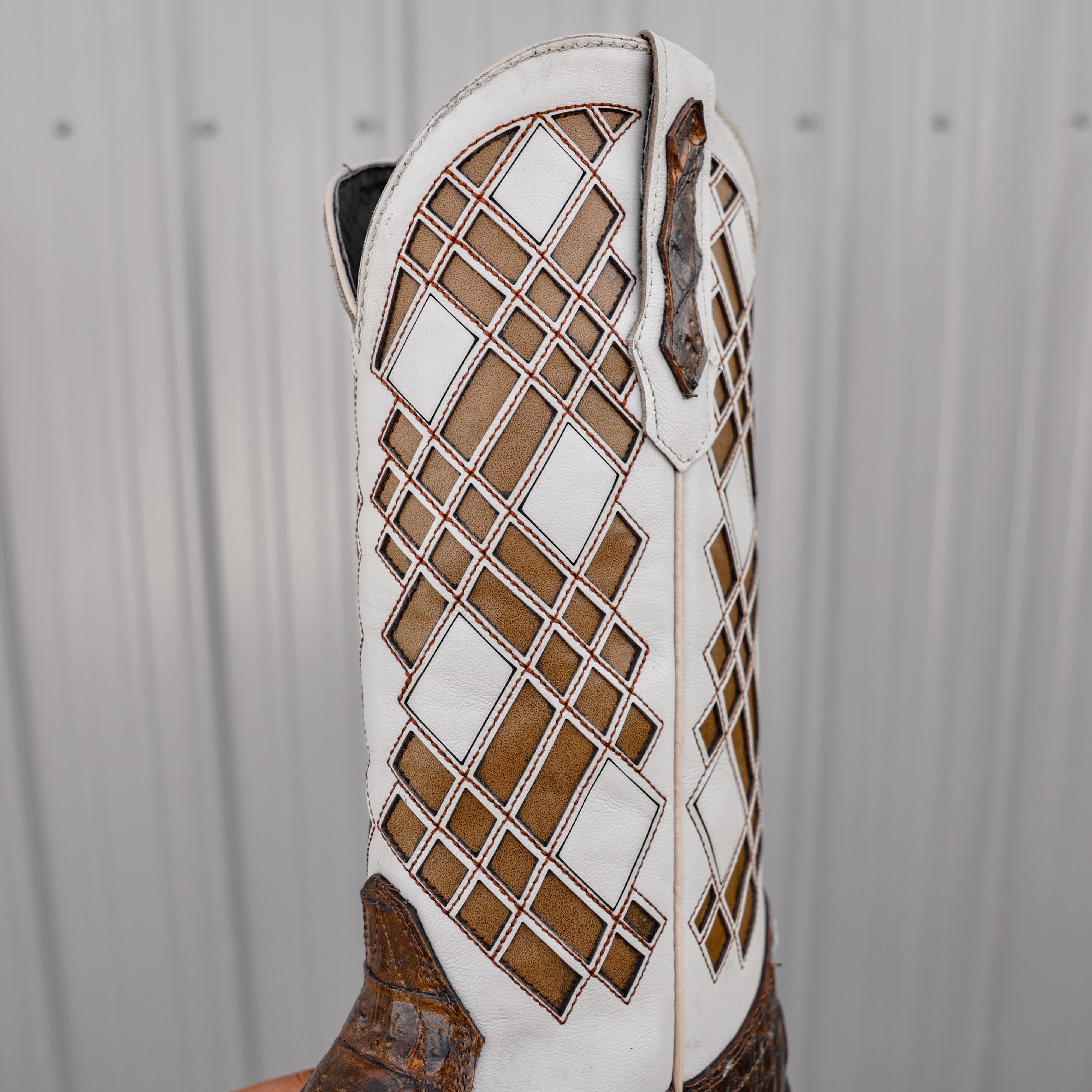 Honey Caiman Hornback Leather Boots - Square Toe