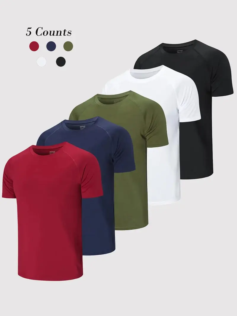 🔥Men’s Quick-Dry Athletic Tees – 5-Pack Only $24!