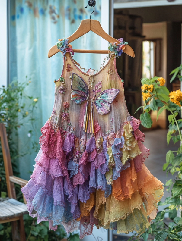 Summer Rainbow Lace Patchwork Dress 8f05