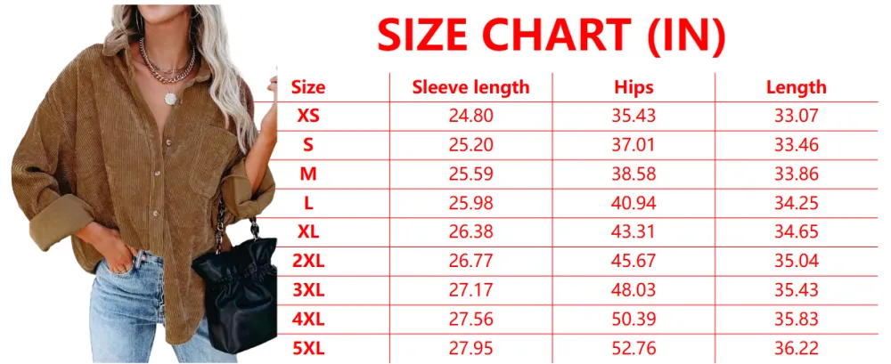 Women's Plain Pocket Button Front Corduroy Shirt